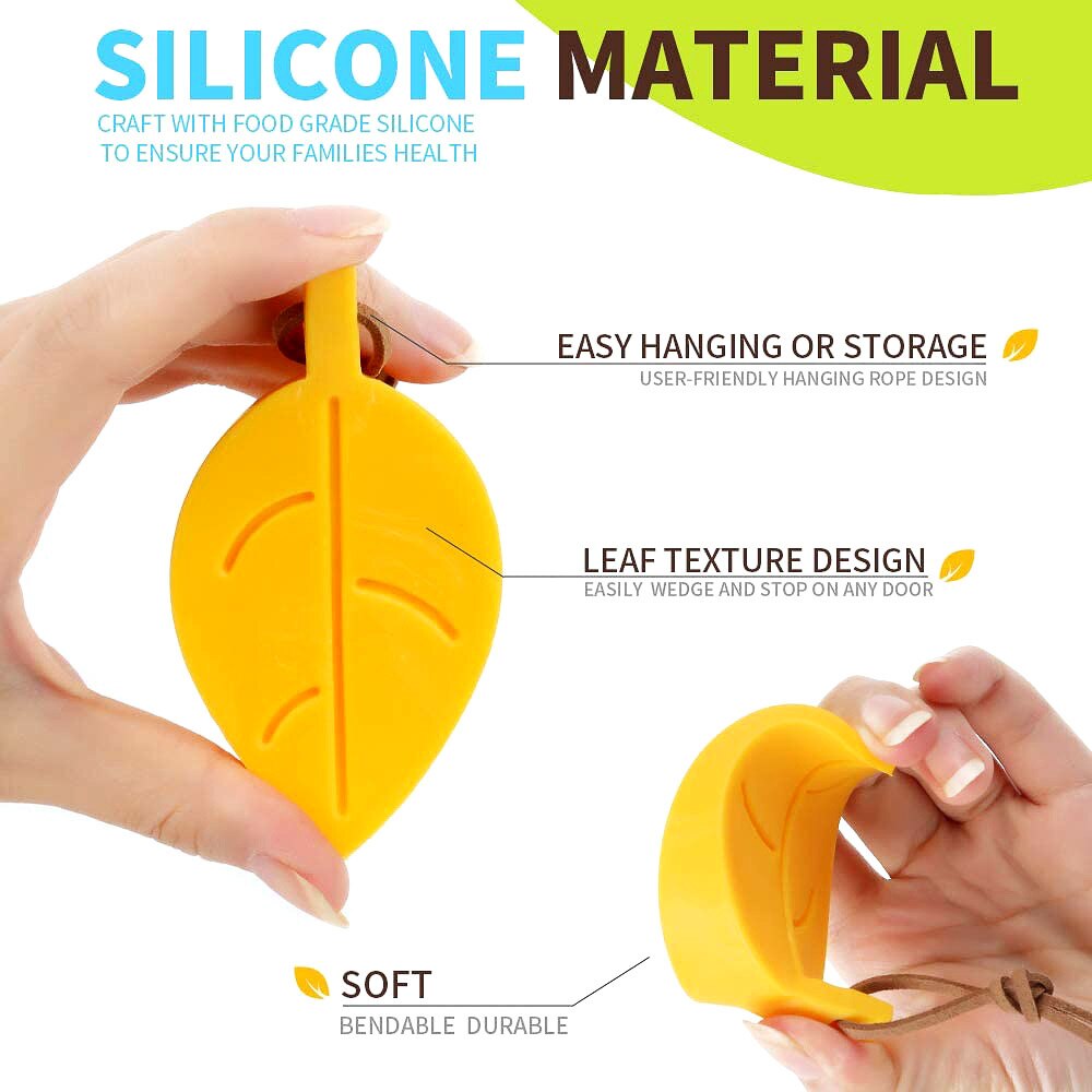Leaf Style tope de protección de puerta de silicona, Protector de dedos de cuña, lindo dibujos animados silicona Flexible puerta ventana topes con cordón