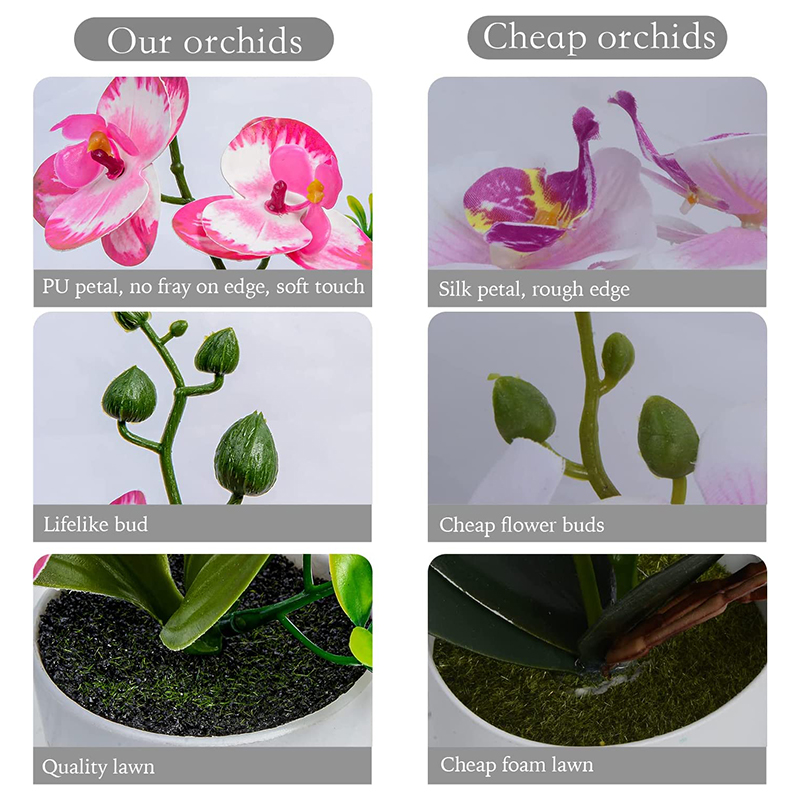 Fleur d'orchidée artificielle, fausses plantes d'orchidées, Phalaenopsis bonsaï, en pot pour l'extérieur et l'intérieur, pour le bureau, la maison, la fête de mariage, décoration intérieure