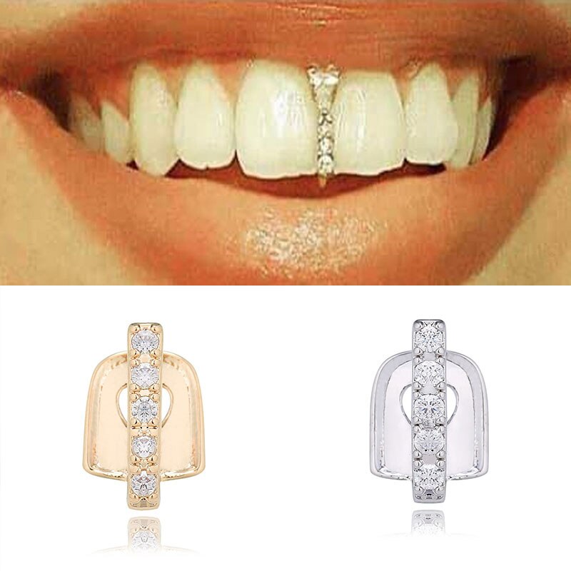 1 Pc Gold Silver Color Grillz Tooth Cap Crystal Stick Shape Top Teeth Case Rock Hip Hop Teeth Cover Grills Braces Teeth Decor