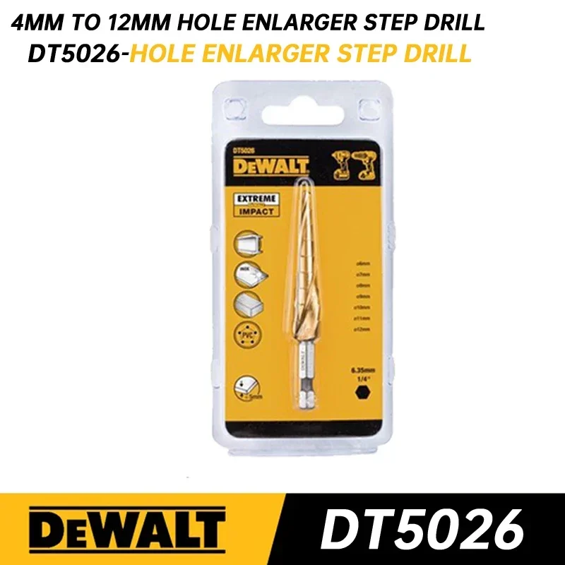 DEWALT-Broca escalonada para ampliar agujeros hexagonales 1/4, cortador de agujeros de Metal y madera recubierto de titanio, DT5026, DT5031, DT5030, DT5027
