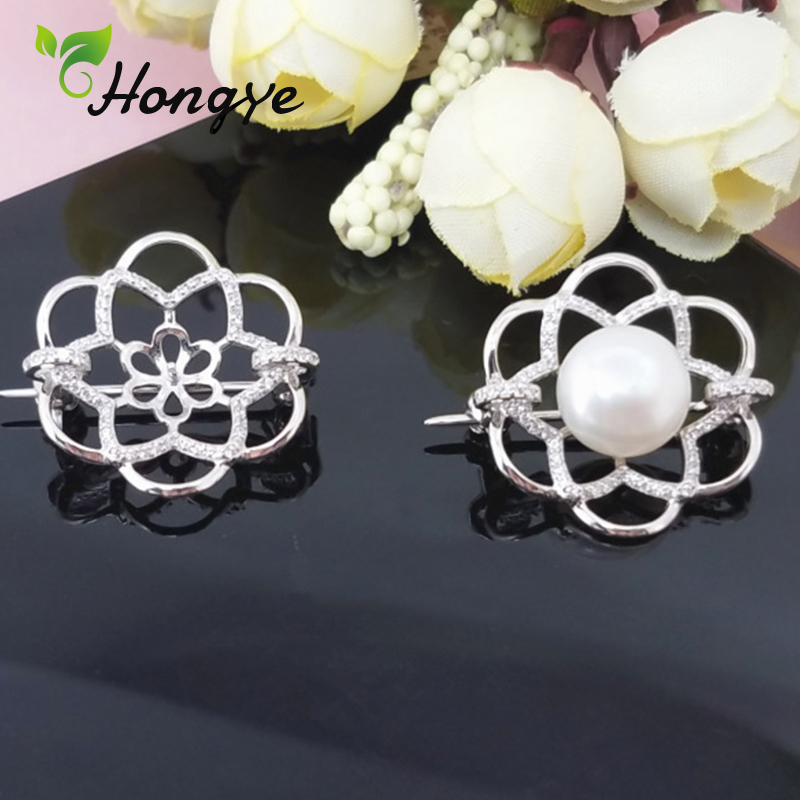 Hongye Aushöhlen Floral Brosche Pins für Mädchen Silber 925 Mantel Zubehör Feine Jewel Natürliche Perle Brosche Kostenloser