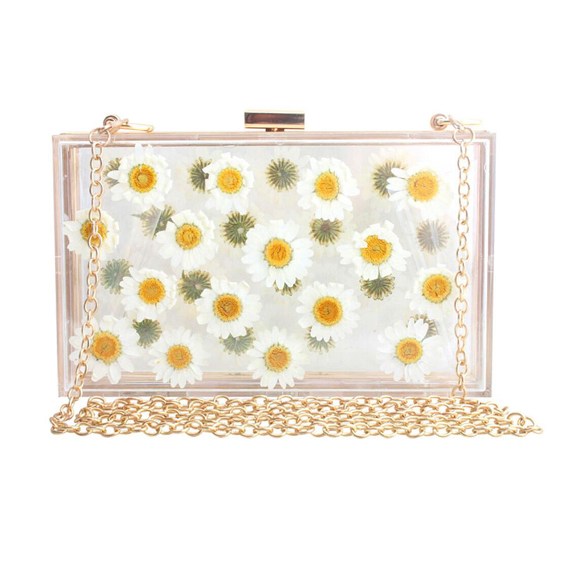 Women Acrylic Sunflower Printed Clear Purse Transparent Crossbody Bag Through Handbags Evening Clutch Events Approved: Beige Chain