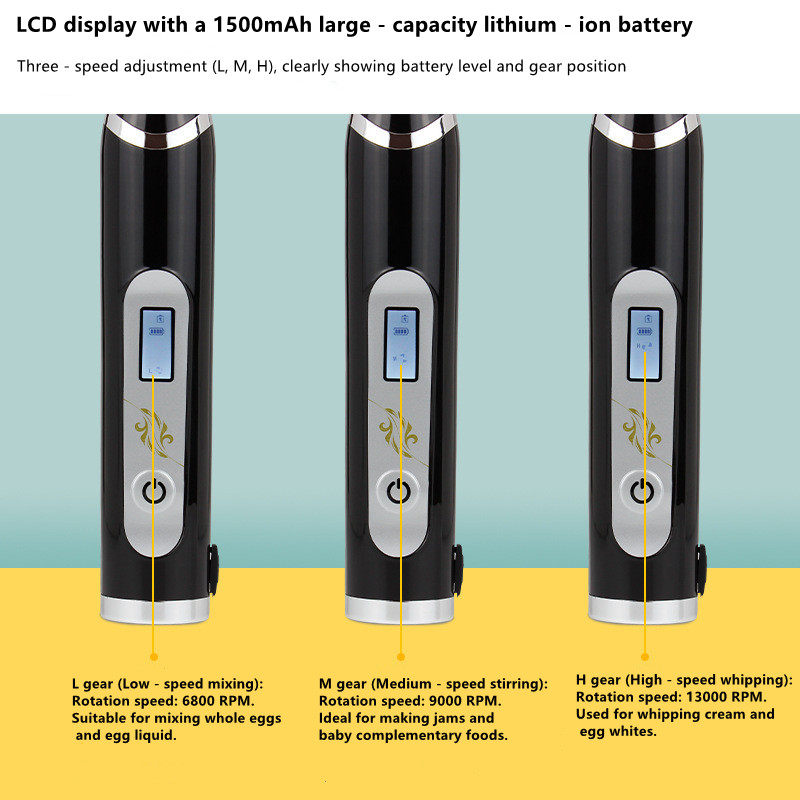 Handbediende elektrische eierklopper met LCD-display voor gebruik in de keuken, USB - oplaadbare blender, geschikt voor het opschuimen van melk in koffie