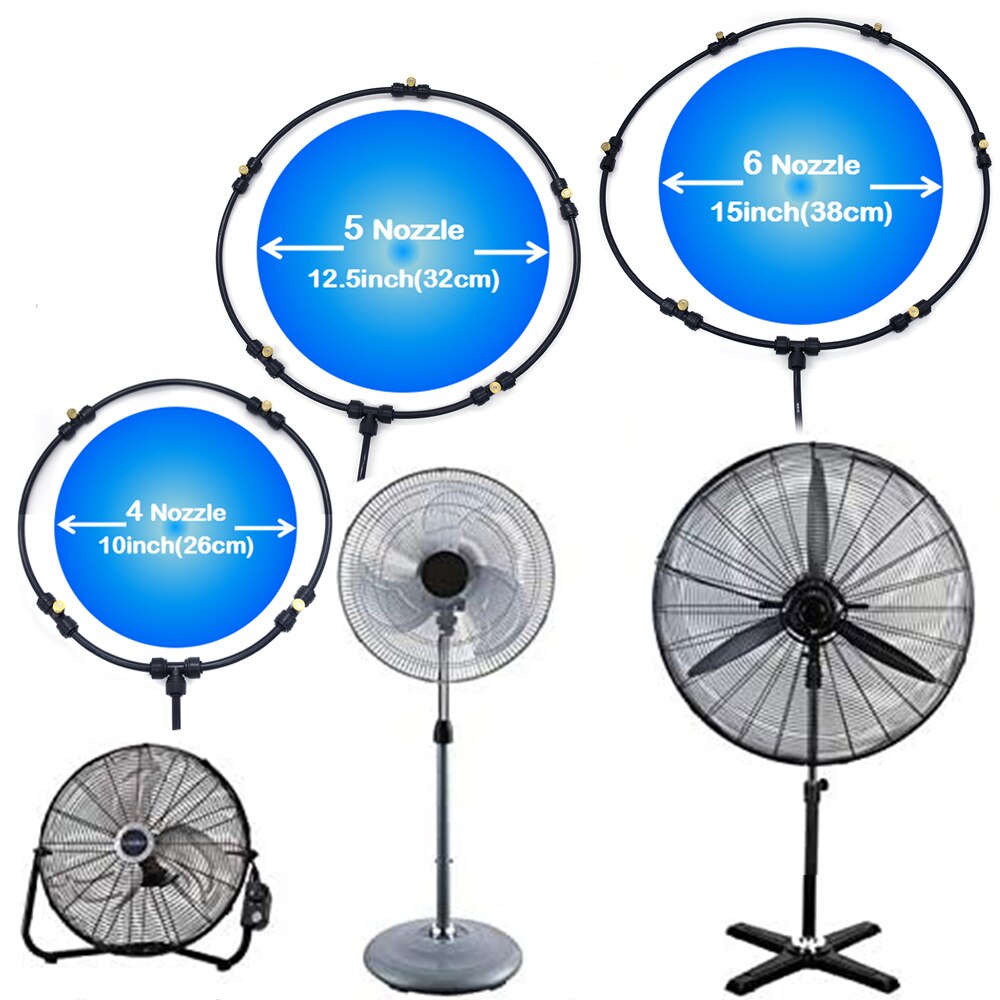 Water Misting Fan Ring System with 12V Self Priming Pump for Cafe Restaurant Outdoor Sprayer Misting
