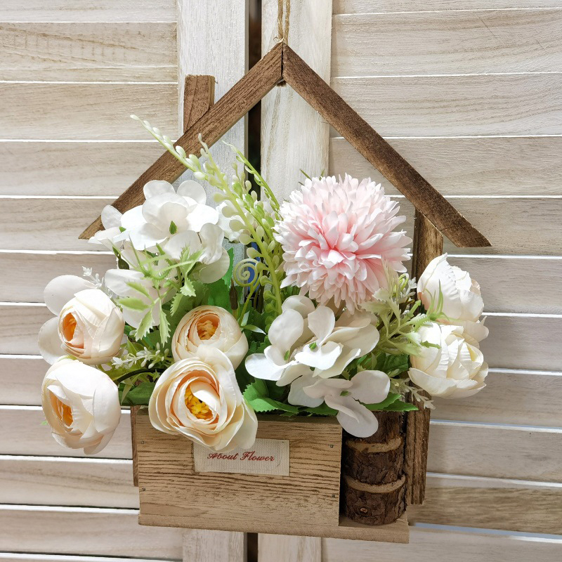 Creatieve Houten Huisvormige Muur Opknoping Decor Bloemenmanden Bloemen Plant Pot Container Woonkamer Home Decoraties Ambachten: Bordeaux