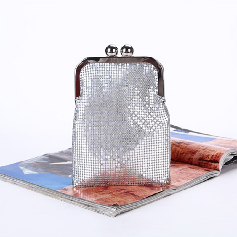 DICIHAYA Iridescence Aluminium Women Evening Bags Lady Wedding Party Shoulder Bags Phone Bag For Party Clutch Chain Bag: Silver