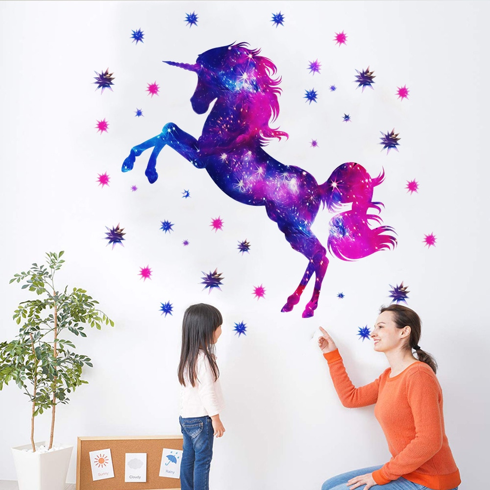 Shiny Unicorn Wall Stickers for Girls room Kids rooms Nursery Wall Decor Self-adhesive Vinyl PVC DIY Wall Decals Home Decoration