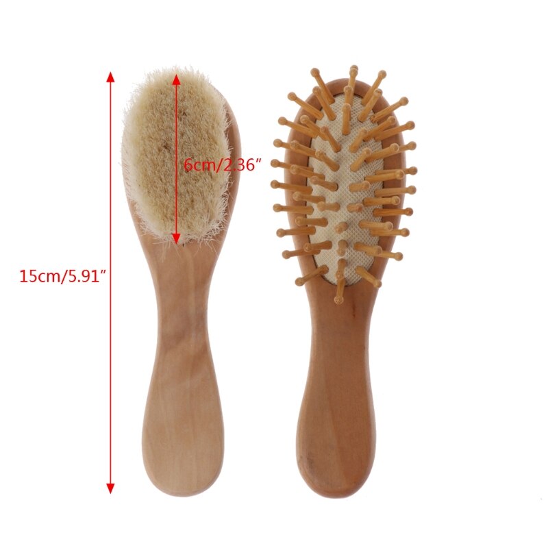 2Pcs/Set Newborn Wooden Brush Comb Baby Boy Girl Soft Hair Brush Head Massager Brush Baby Shower