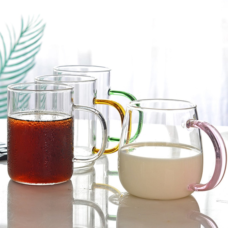 Color handle transparent glass coffee tea beverage dessert breakfast milk cup kitchen utensil with handle glass