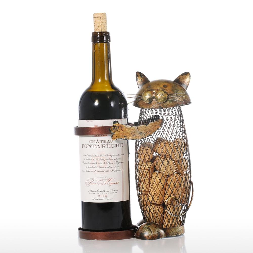 Tooarts Gatto Cremagliera del Vino Tappo di Sughero Bottiglia Contenitore di Vino Da Cucina Titolare Bar di Vino del Metallo Del Mestiere del Regalo di Natale Artigianato Animale Basamento Del Vino: Default Title