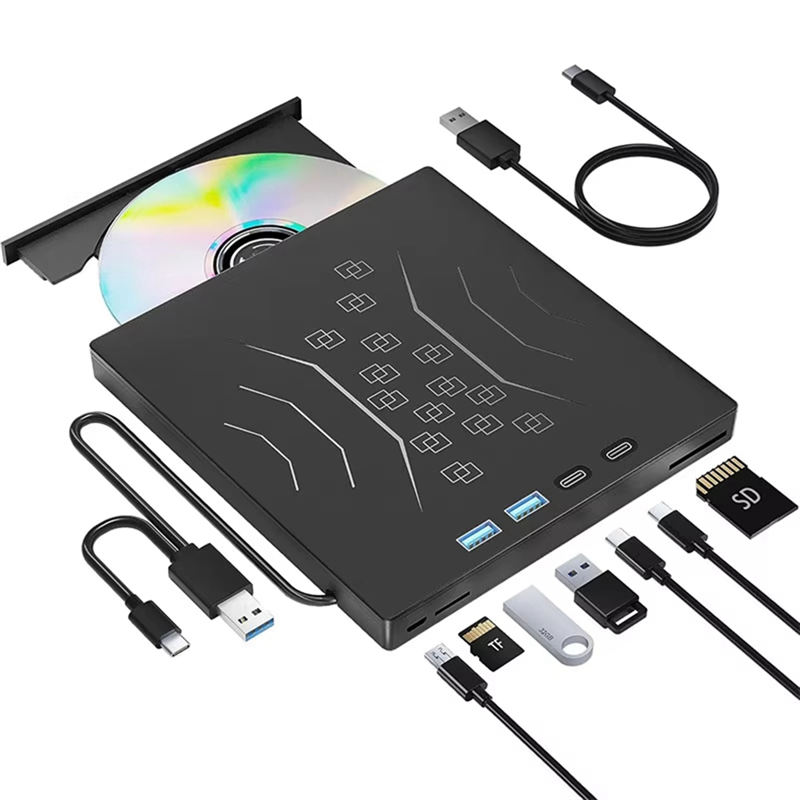 ELECT-7-in-1 externer CD-/DVD-Laufwerk-Player USB3.0 Tragbares externes Festplattenspiel mit optischem Laufwerk CD-Brenner für PC Laptop