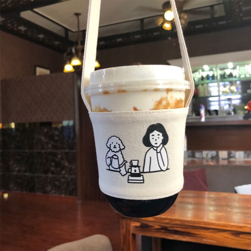 Eco-Friendly Beverage Bag Anti Cartoon Cute Teacup Set Hand Cup Cover Mug Wrap Coffee Milk Tea Small Bags Drinkware Canvas: 01