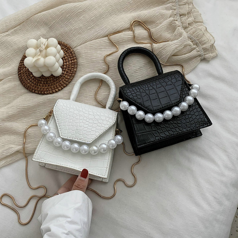 Perle poignée Super mini en cuir PU sacs à bandoulière pour femmes sac à bandoulière voyage sacs à main motif pierre