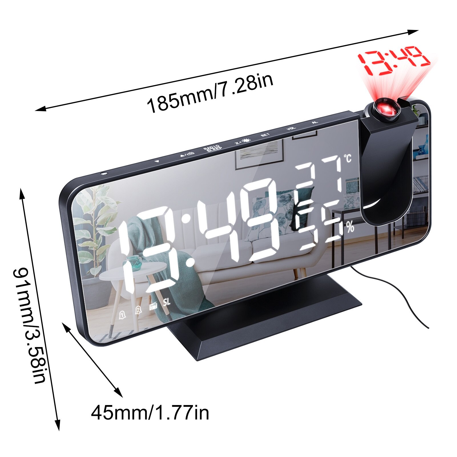Digital Projection Alarm Clock Electronic Weather Humidity Radio USB FM Radio Timer Backlight LED Projector Wake Up Clock: Default Title