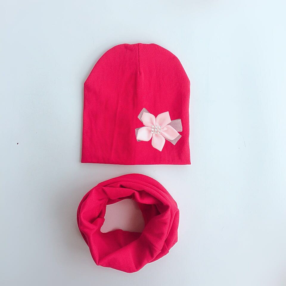 Flicka blomma mössa keps krage halsduk set fluga bomull blomma mössa för flickor fjärilsknut melamed huva 6 månader -3 år: Röd