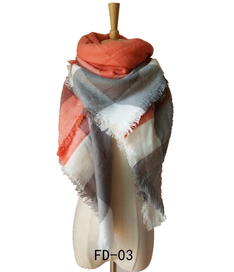 knitted spring winter women triangle scarf plaid warm cashmere scarves shawls luxury brand neck bandana pashmina lady wrap: color 5