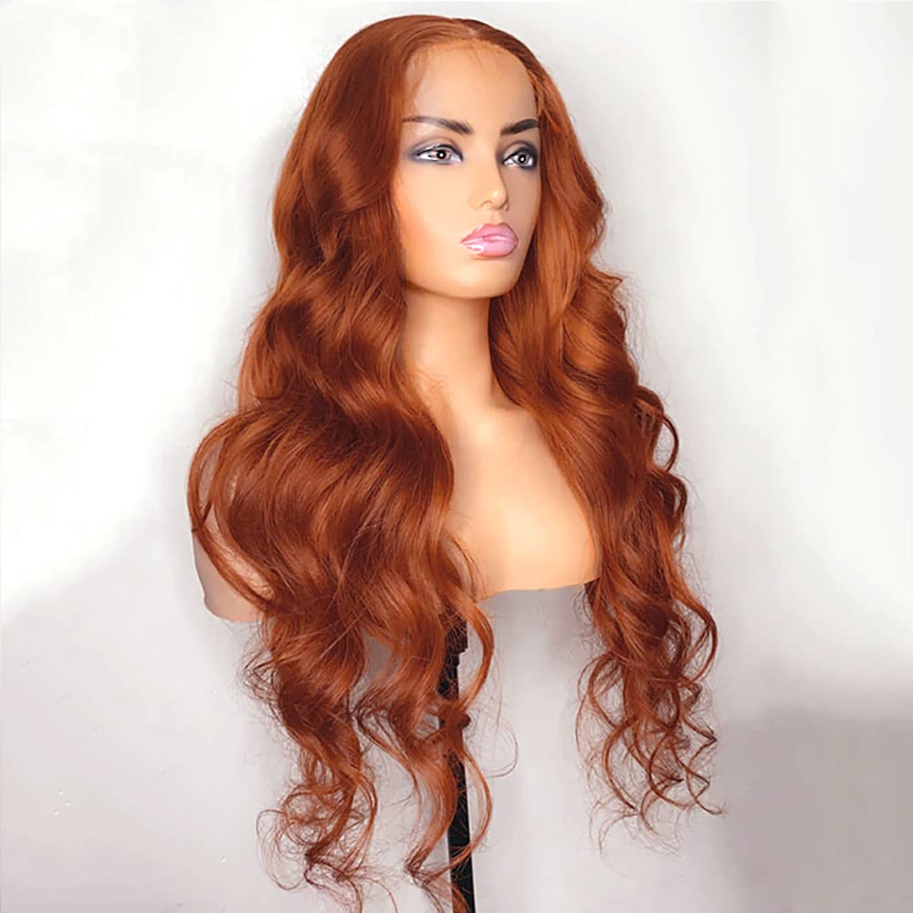 Long Wavy Orange Ginger Wig Synthetic Lace Front Wigs Pre Plucked Soft Lace Frontal Wig Smooth Copper Red Cosplay Wigs