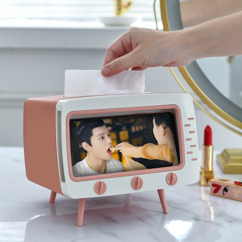 Tv-formet vævskasse med mobil holderkasse vintage dispenser til serviet multifunktionel nyhed vævskasse til væv