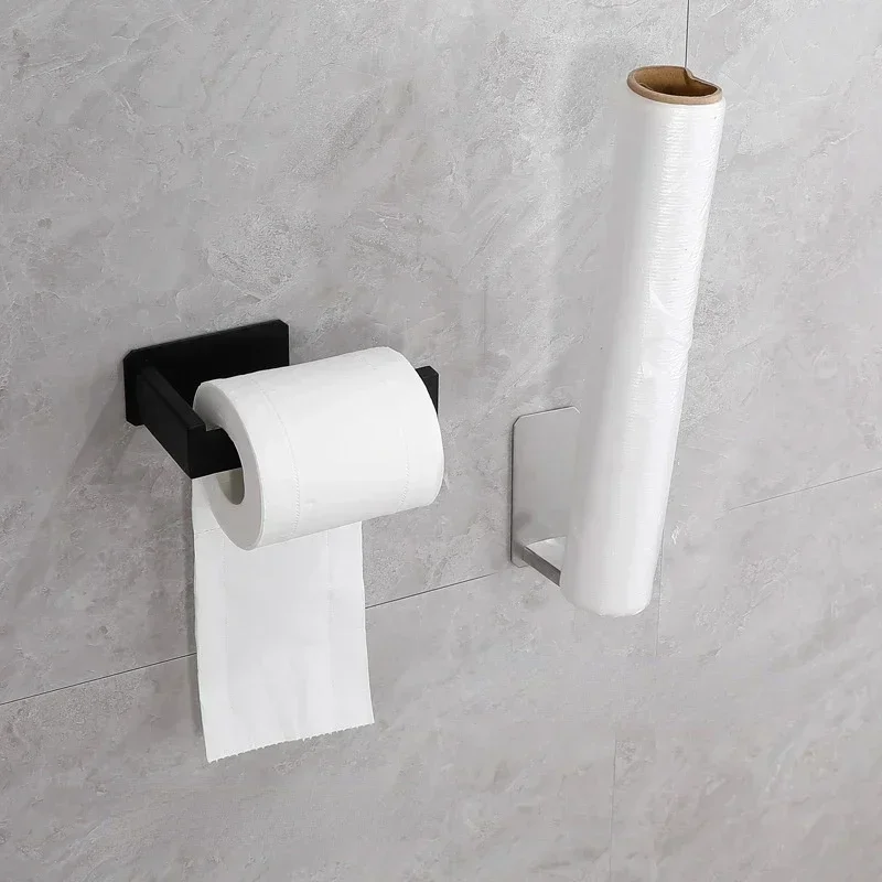 1pc toiletrulleholdere i rustfrit stål, selvklæbende, sort finish, nem installation, ingen skrue