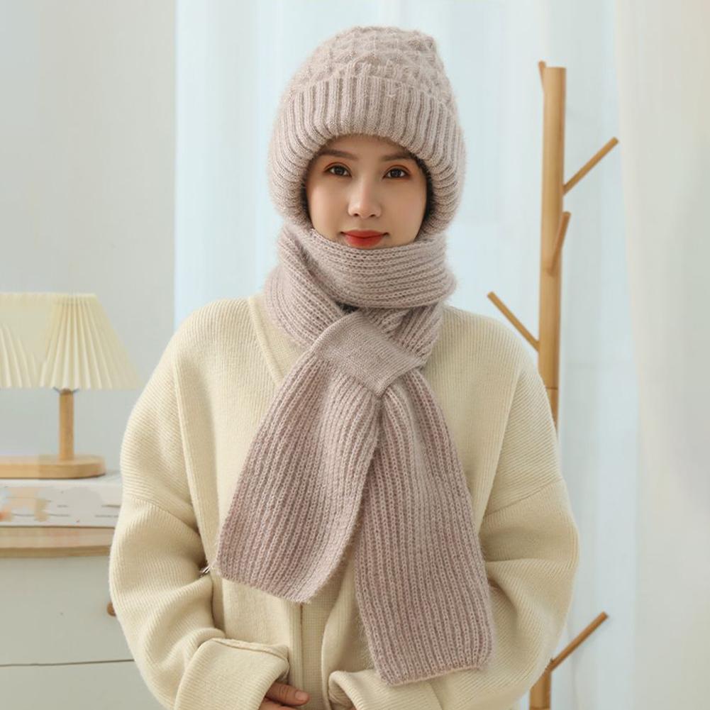 Gorro de punto para invierno, conjunto de bufanda a prueba de frío, bufanda con protección para los oídos, gorros cálidos para niñas, gorros para ciclismo a prueba de viento para mujer, gorros para exteriores