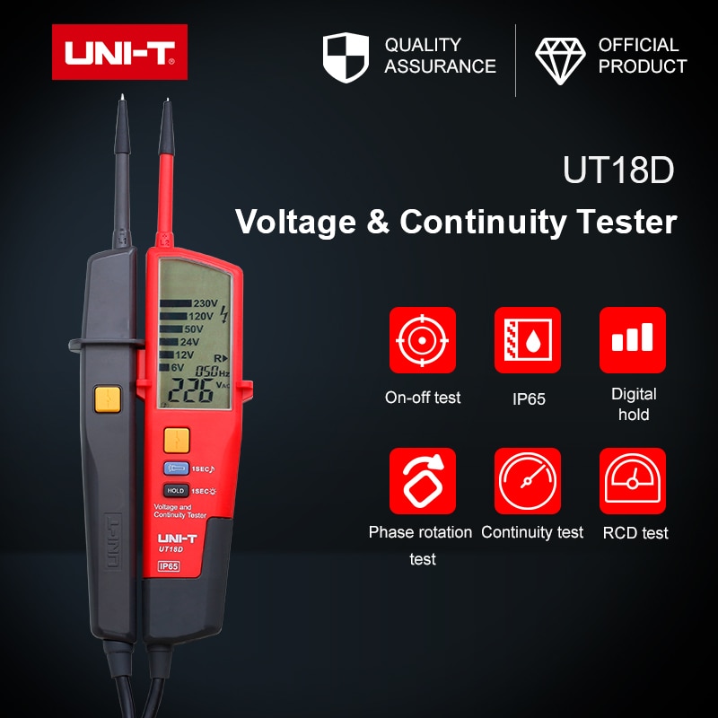UT18D Voltage Continuity Tester Waterproof IP65 Built-in Lighting RCD Test Phase Rotation Test Voltage Indication On-off Test