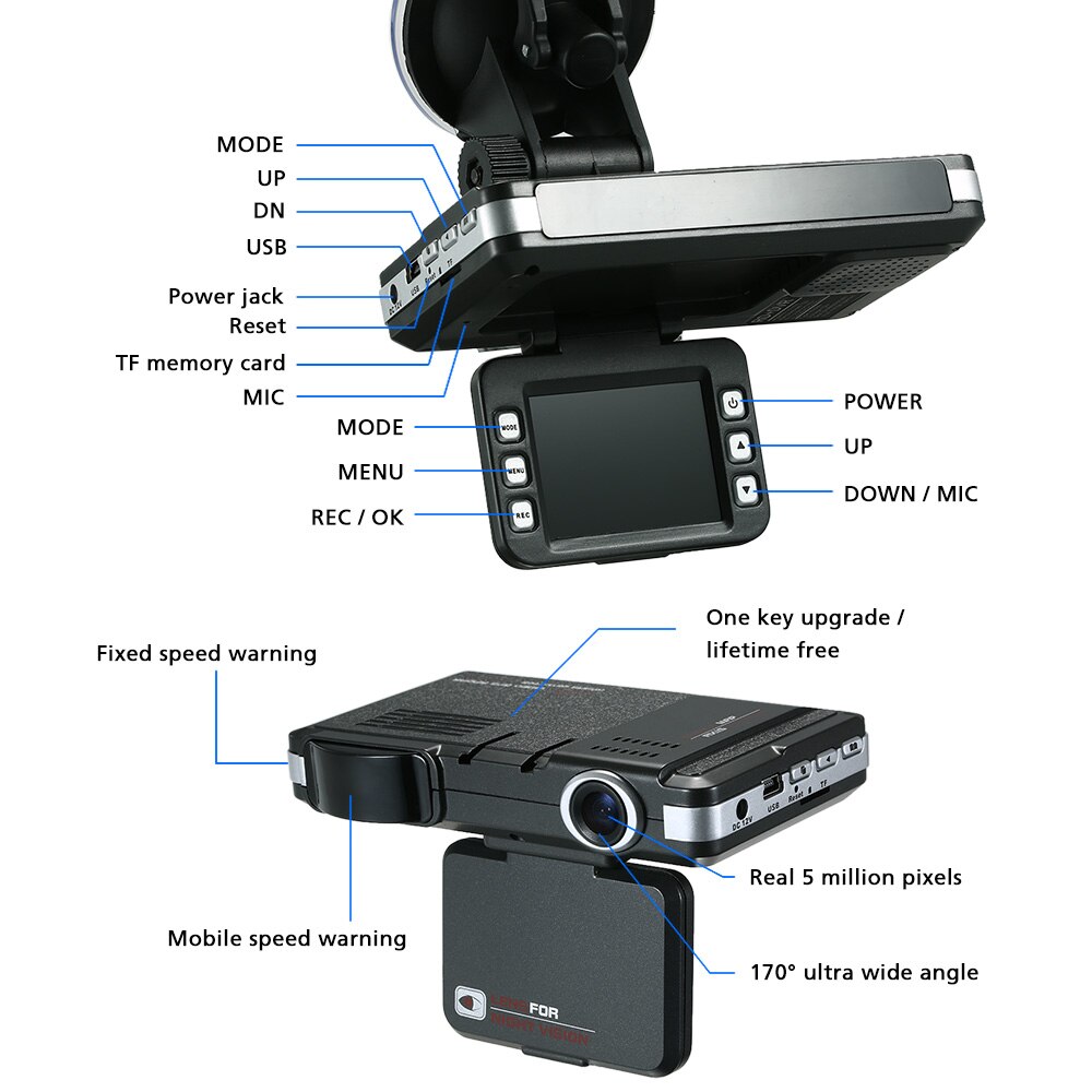 Anti Radar Detector Auto DVR 2 in 1 720 P Dash Cam Radar Speed Detector met Volledige Band Mute Knop Loop Recording G-sensor