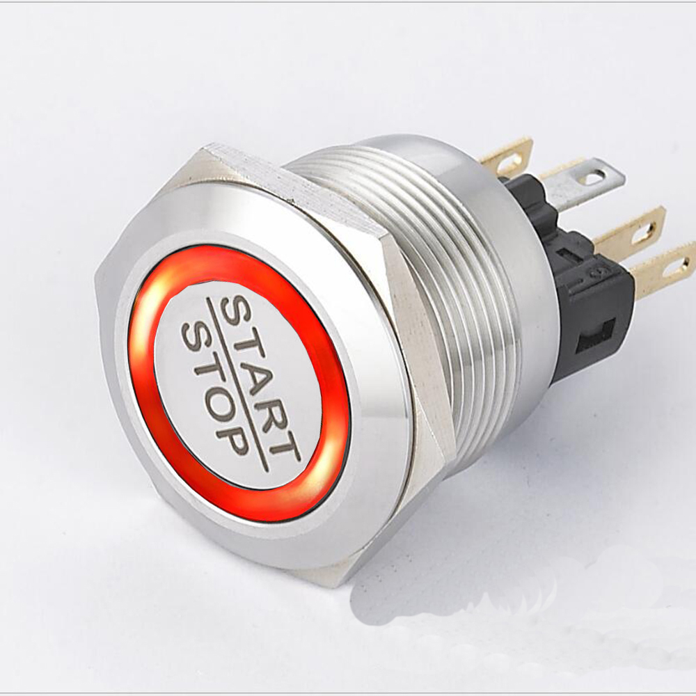 22mm 25mm 30mm Momentary Waterproof Metal START STOP Start Engine Electric Switch 3V 6V 12V 24V Green Red Ring Led: Red / 6V / US Standard