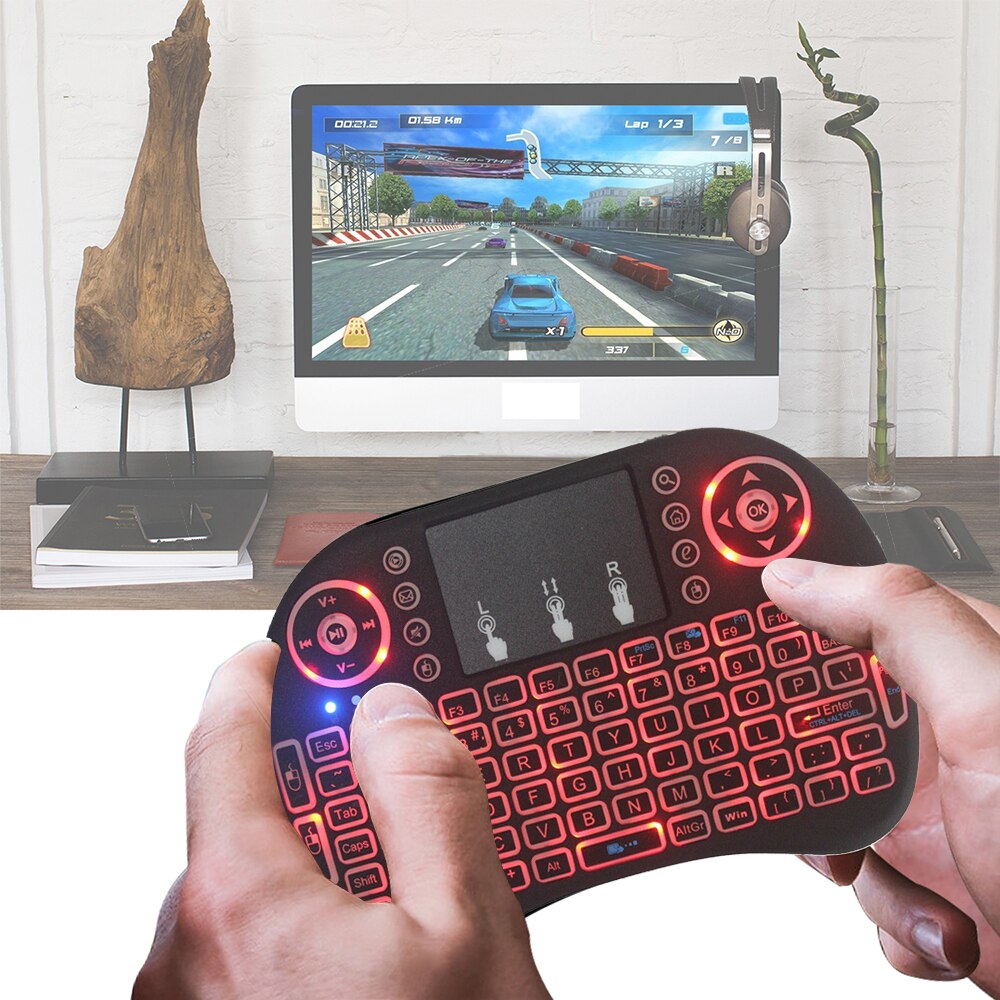 Anmone mini langaton näppäimistö taustavalaistu 2.4 ghz englantilainen ilmahiiri kosketuslevyllä kädessä pidettävä kaukosäädin android tv box  x96 gtc:lle