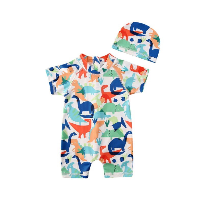Pudcoco Kids Baby Jongens Uv Upv 50 + Zon Bescherming Print Badpak Peuter Rash Zwemmen Badmode Guard Kostuum Hoed 1-6Y