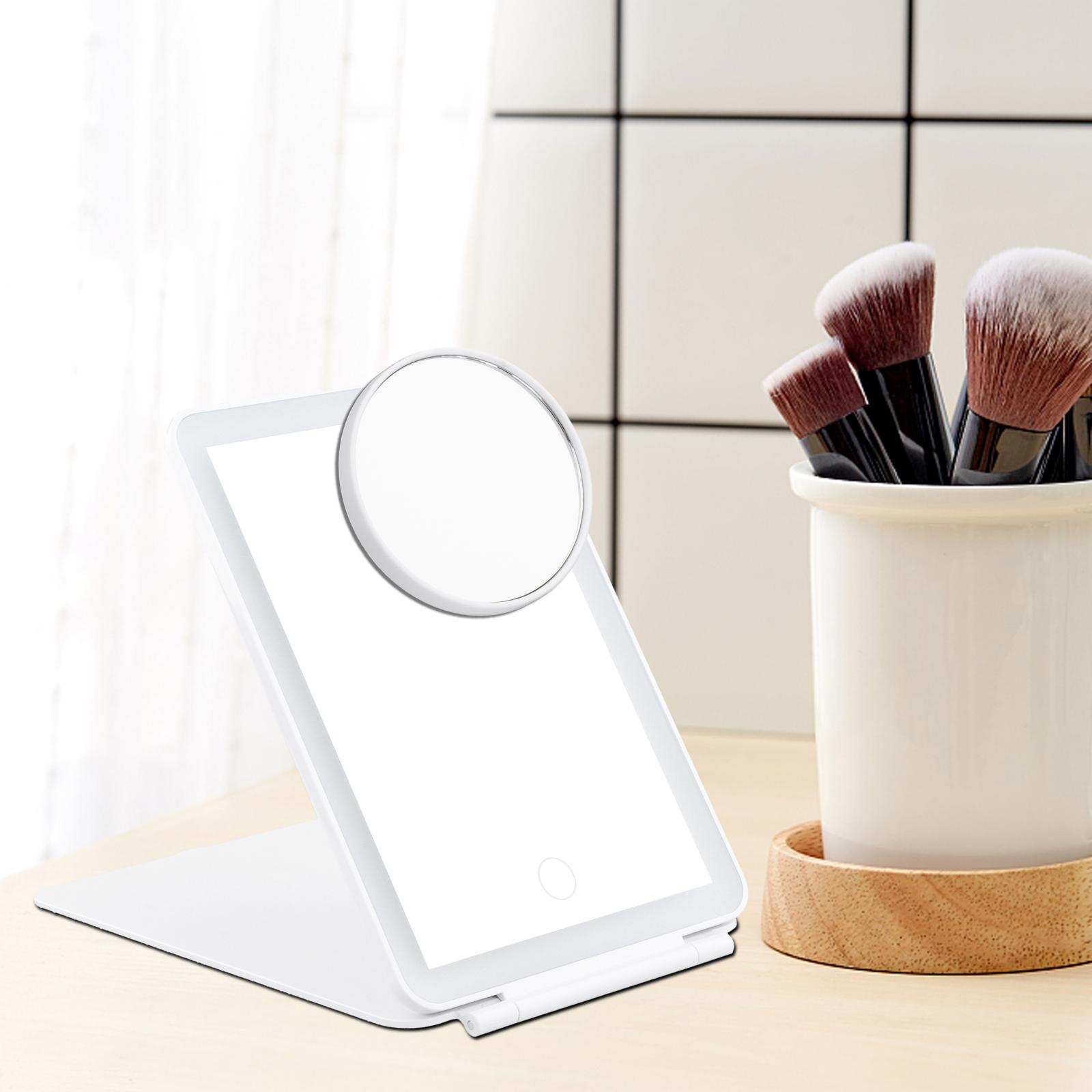 Espejo de mesa plegable con luces LED para maquillaje, espejo de mesa con aumento de 10x, Interruptor táctil, ajustable, portátil, regulable, cosmético para mujeres