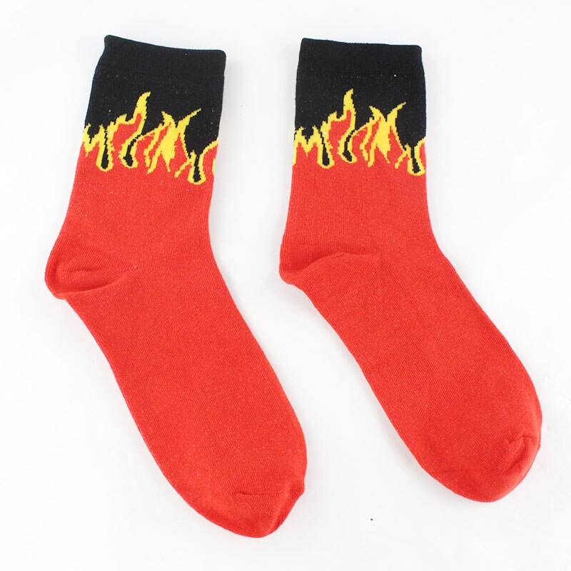 Men Hip Hop Red Yellow Flame Crew Socks Lifelike Jacquard Fire Socks Classic Street Skateboard Cotton Long Unisex Socks: Red Socks