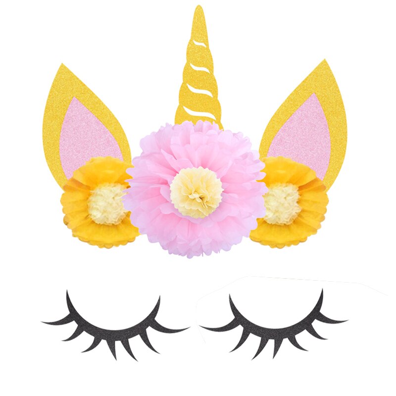 Pompon en papier licorne en forme de fleur | Oreilles licorne en corne, bricolage de décoration d'arrière-plan pour fête mariage, décoration de chambre d'anniversaire d'enfants: 11