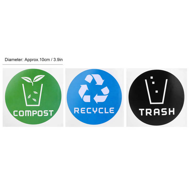 60 Teile/satz Müll Aufkleber Müll Etikett Runde recyceln Müll Kompost Aufkleber Aufkleber für Müll Dosen Müll Container Recycling Mülleimer