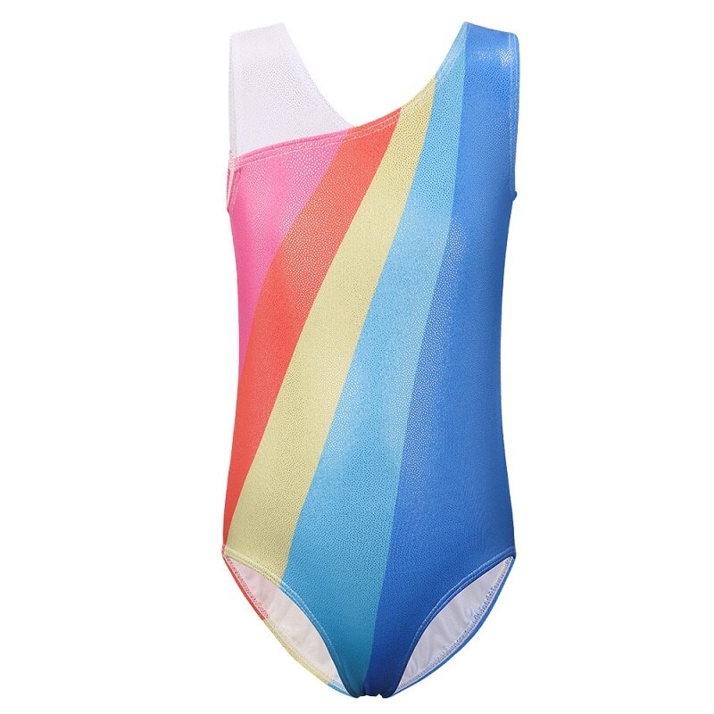 BAOHULU Shiny Sleeveless Gymnastics Leotard Girls Cartoon Cat Pattern Ballet Leotard Children Training Bodysuits Dance Jumpsuits: B153 Rainbow / 8A