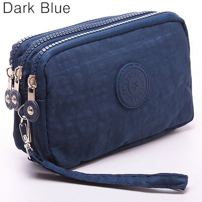 Coin Purse Women Small Wallet Washer Wrinkle Fabric Phone Purse Three Zippers Portable Make Up bag: deep blue bag