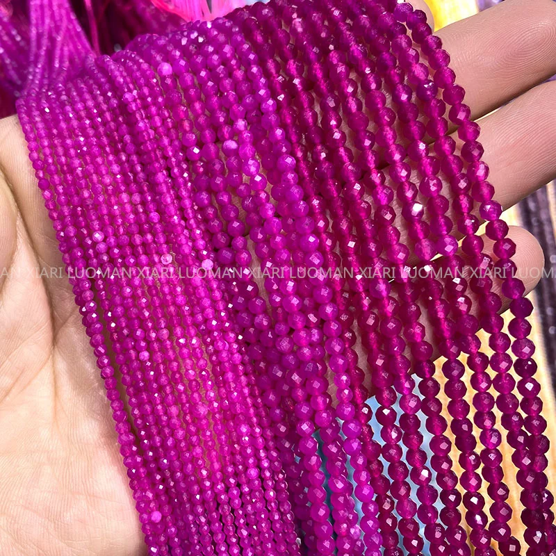 Cuentas de piedra Natural facetadas, Calcedonia roja rubí, cuentas espaciadoras sueltas redondas para fabricación de joyería, collar de pulsera DIY de 2MM, 3MM y 4MM: Azul cielo / 4 mm
