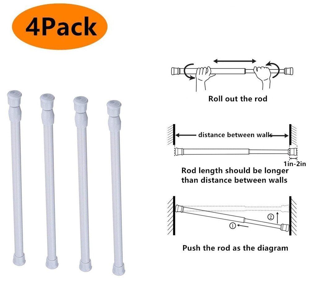 Adjustable Telescoping Shower Curtain Rods Accessories Extendable Tension Pole Rod Hanger Loaded Bathroom Product 4 Pack #YJ