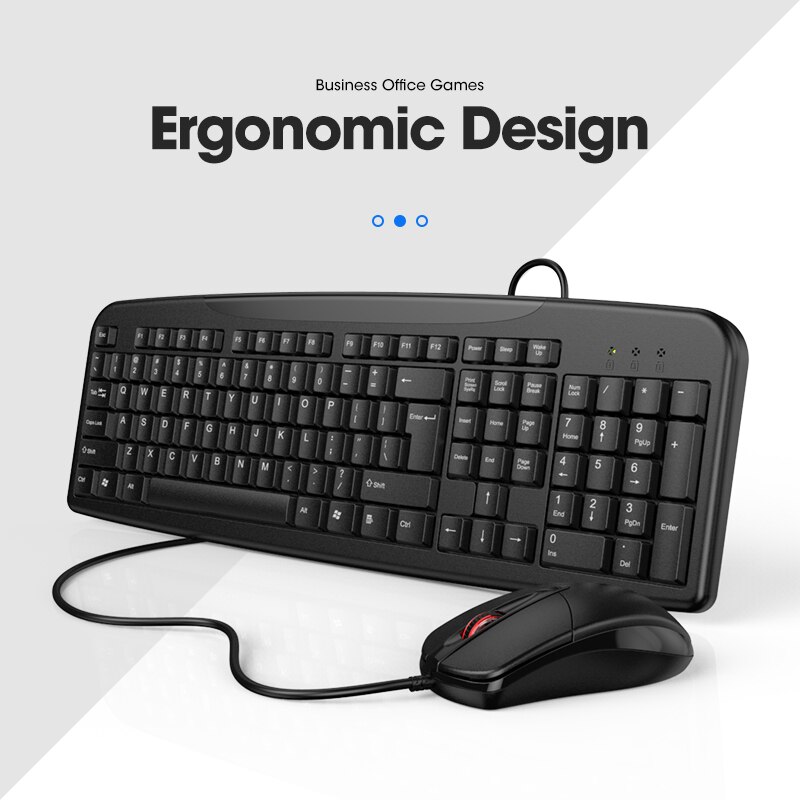 Silent Keyboard and Mouse Set Wired Full Size Keyboard Computer Ergonomic Mute Keycap Office USB Keyboard Mouse Combo PC Desktop