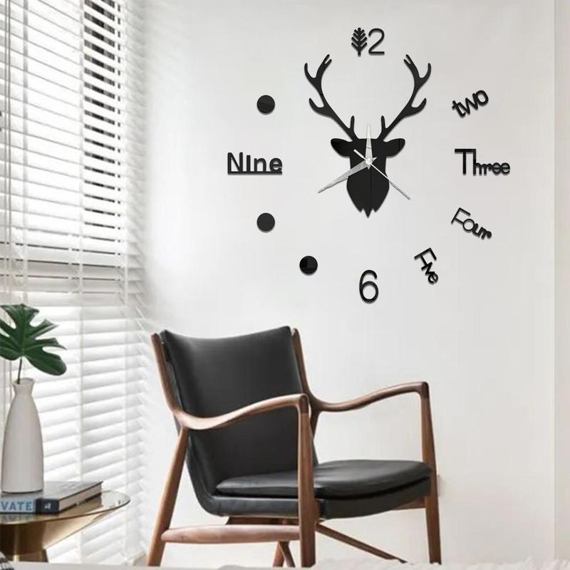 bricolage 3D horloge murale miroir Stickers muraux cerf grand mur vivant Quartz horloge tête chambre Art maison décor autocollant Q0H4