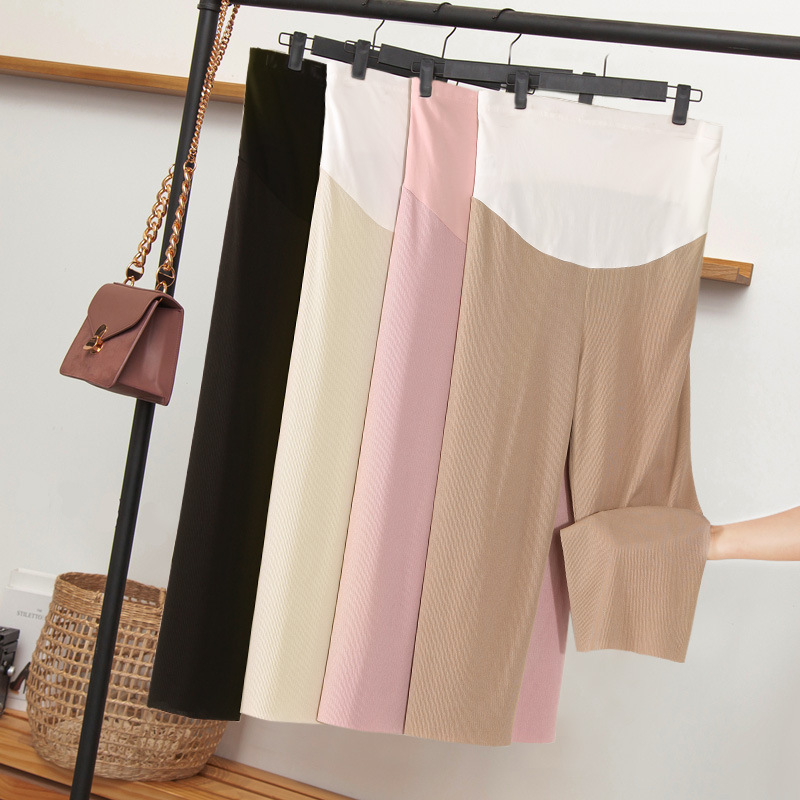 Calça de maternidade para mulheres grávidas, perna larga casual, feminina, cintura alta, reta, roupas de maternidade