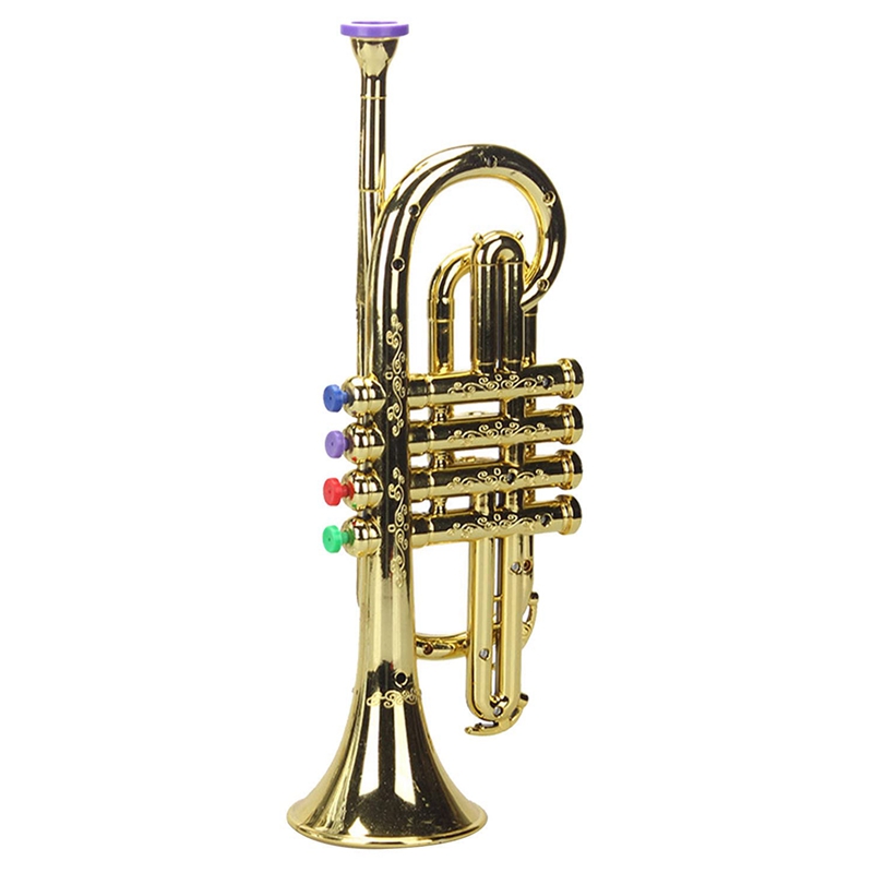 Trompette 4 tons 4 touches colorées, jeu de Simulation, Mini Instruments à vent musicaux pour enfants, jouet de fête d&#39;anniversaire: Gold