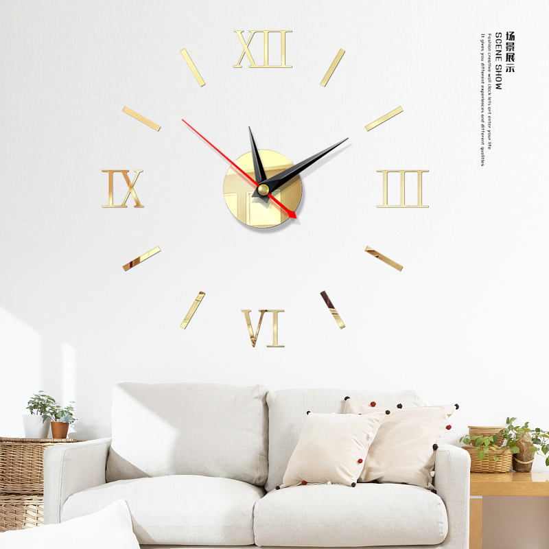 Relojes de pared 3D moderno DIY reloj Digital Adhesivo acrílico de pared decoración del hogar: Shallow Gold