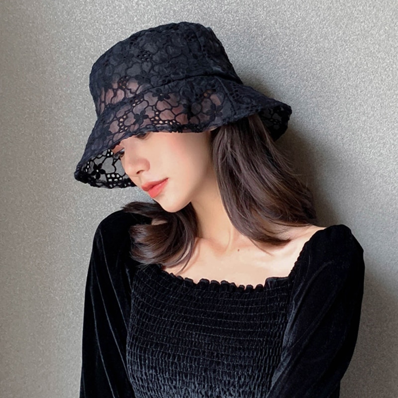 Vintage Lace Bucket Hat Women Summer Beach Sun Hats Korean Hat Breathable Fisherman Hat