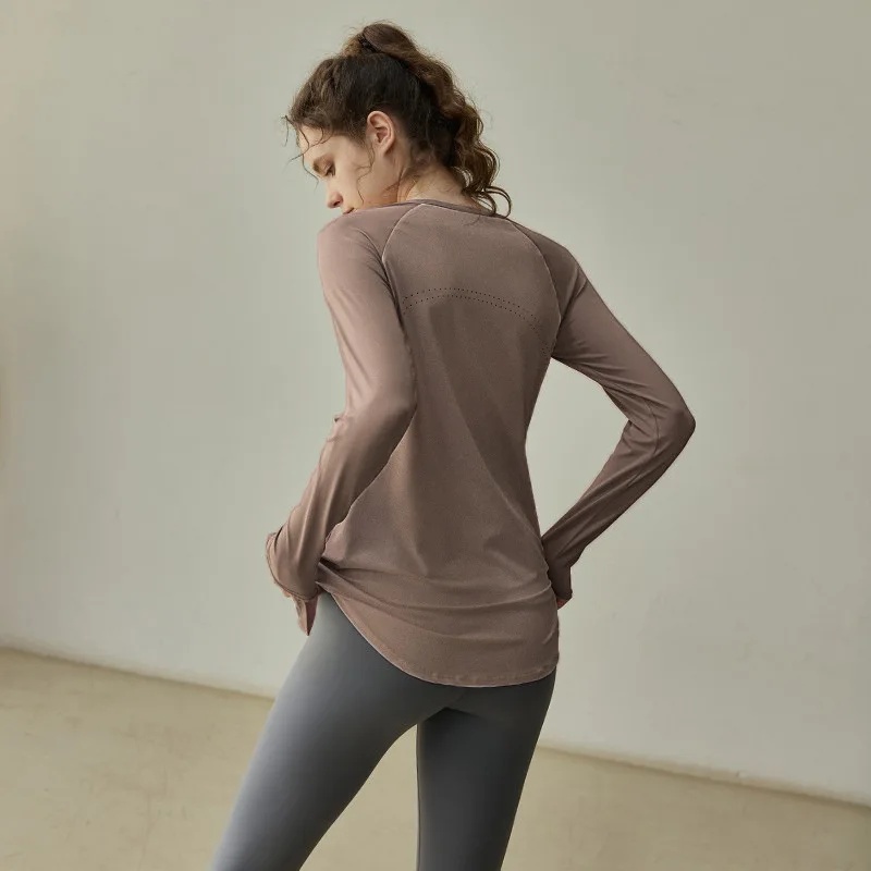 Ademende kleurblok sport yogaset met lange mouwen voor dames afslankende fitnesskleding hoge esthetische waarde: L / Linen
