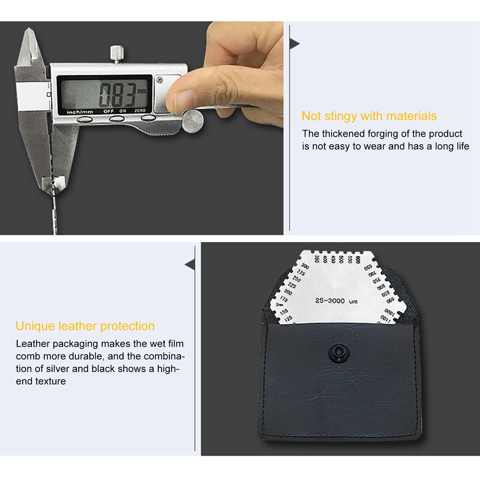 Digitale Verf Laagdiktemeter Tester Rvs Zeshoekige Natte Film Kam Automotive Auto Verf Inspectie Apparaat