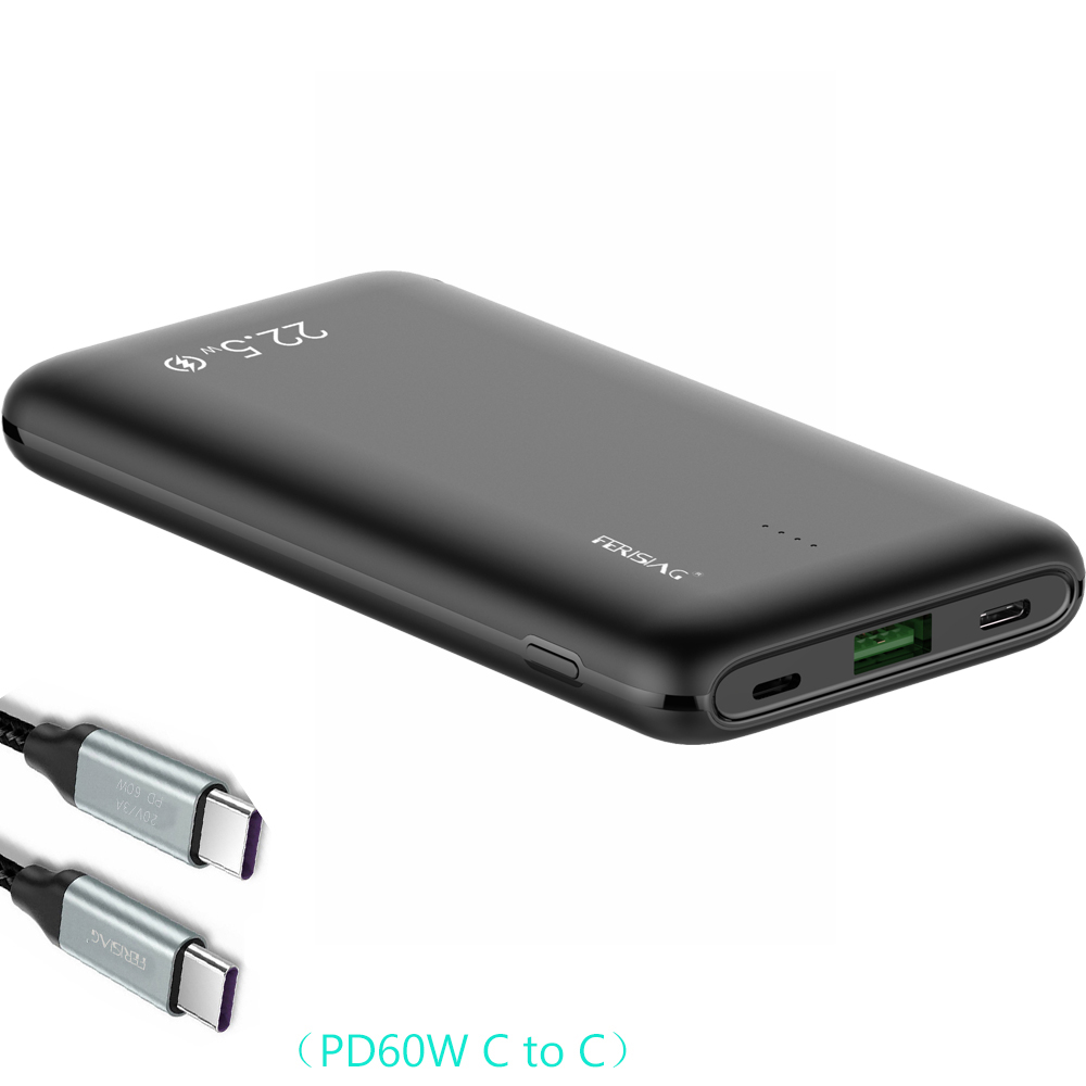 FERISING – chargeur Super rapide 5A VOOC SCP 10000mah, batterie externe USB type-c PD QC 3.0, Powerbank pour Oneplus Dash 6T: Black(C TO C cable)