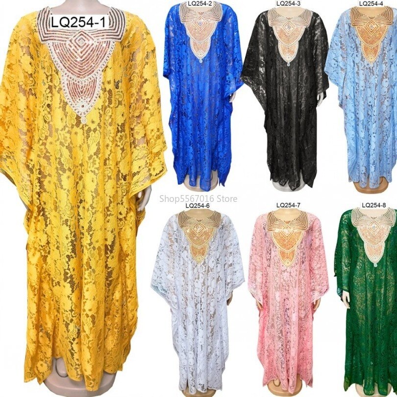 robes africaines pour femmes Dashiki nouvelle africaine soluble dans l'eau dentelle en vrac avec broderie perlée longue robe