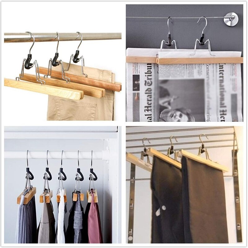 8 Stuk Houten Serie Slack Hangers Antislip Houten Broek Hangers Met 360 Graden Rotatie Anti-Roest Haak clip Hangers Voor Broek