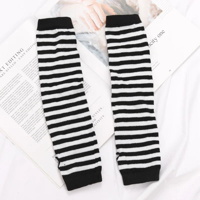 Vrouwen Winter Warme Lange Mouwen Handschoenen Vingerloze Streep Hiphop Gebreide Elleboog Wanten Elastische Outdoor Warmer Arm Halloween: Donkergrijs