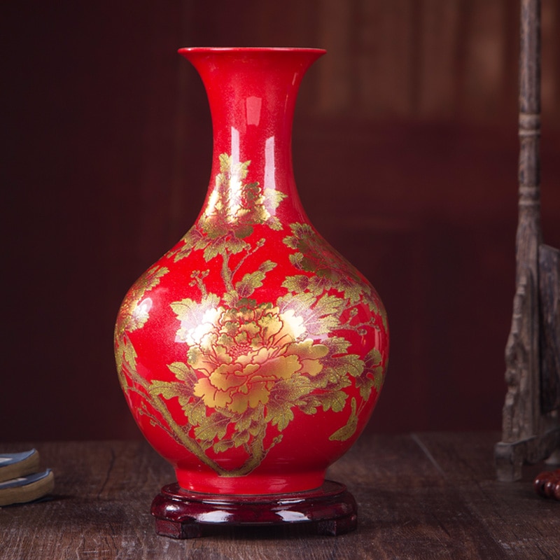 Chinese Style Vase Jingdezhen Yellow Crystal Glaze Flower Vase Home Decor Handmade Shining Famille Rose Vases